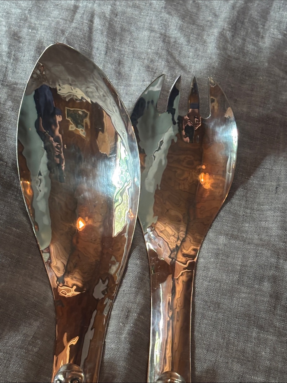 Silver plated Indigenous inspired Sculpted-Handle Salad Serving Set - Silver